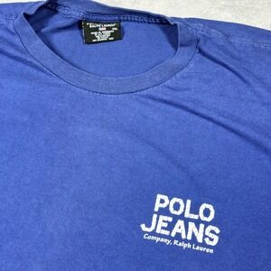 Vintage Polo Jeans Company Ralph Lauren Graphic Logo T Shirt Blue XXL